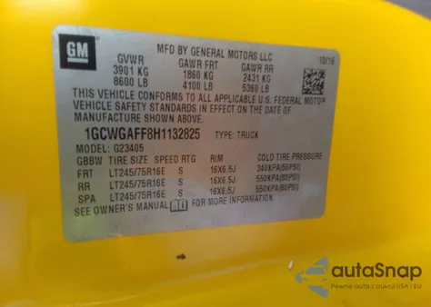 2017 Chevrolet Express 2500 Work Van from USA, damaged, VIN 1GCWGAFF8H1132825